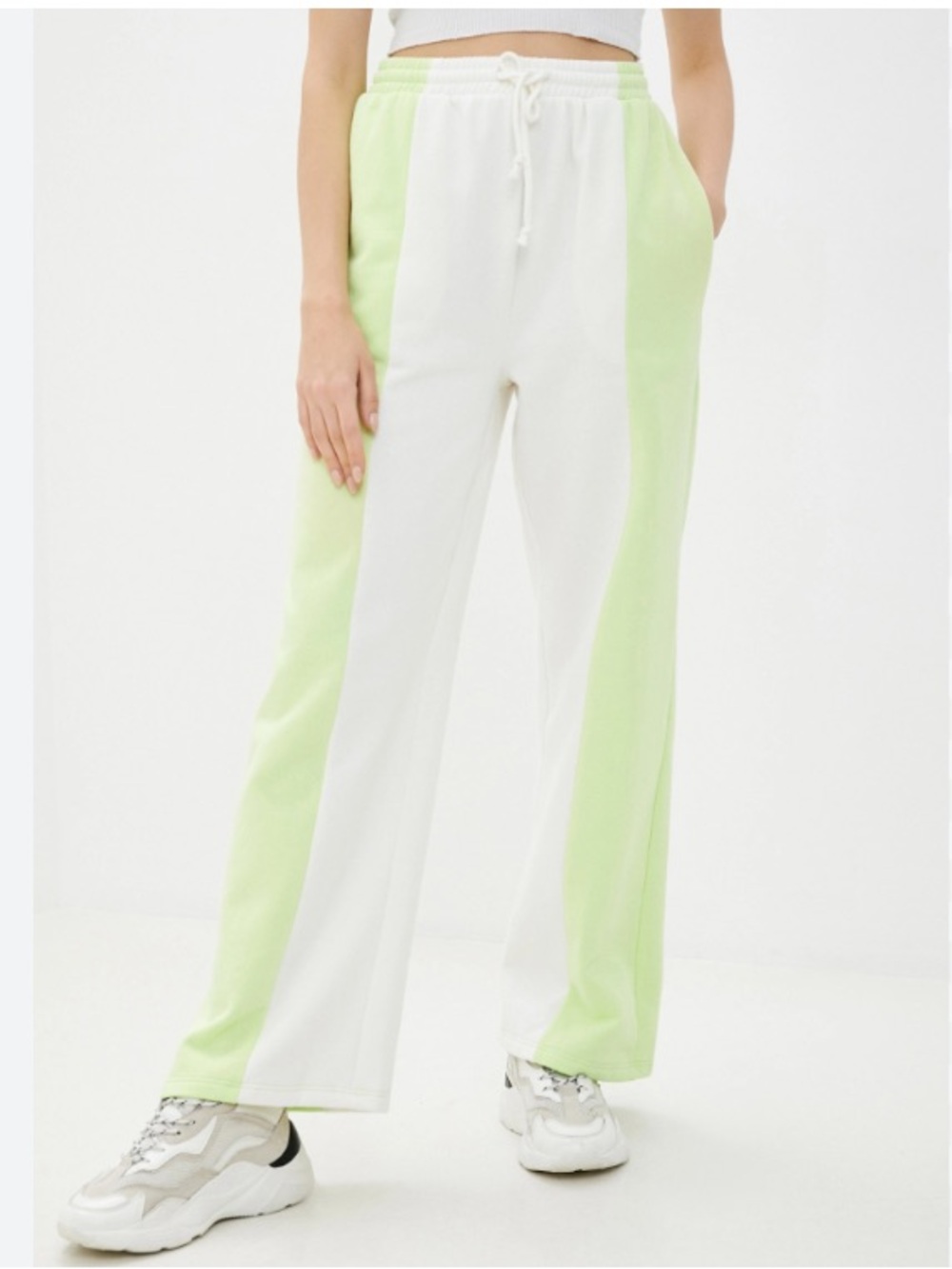 Topshop White and Light Green Colorblock Track Pants